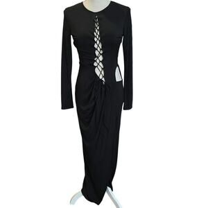 First Distraction Sext Black Maxi Slit Strap For Days Dress Sz. US 6